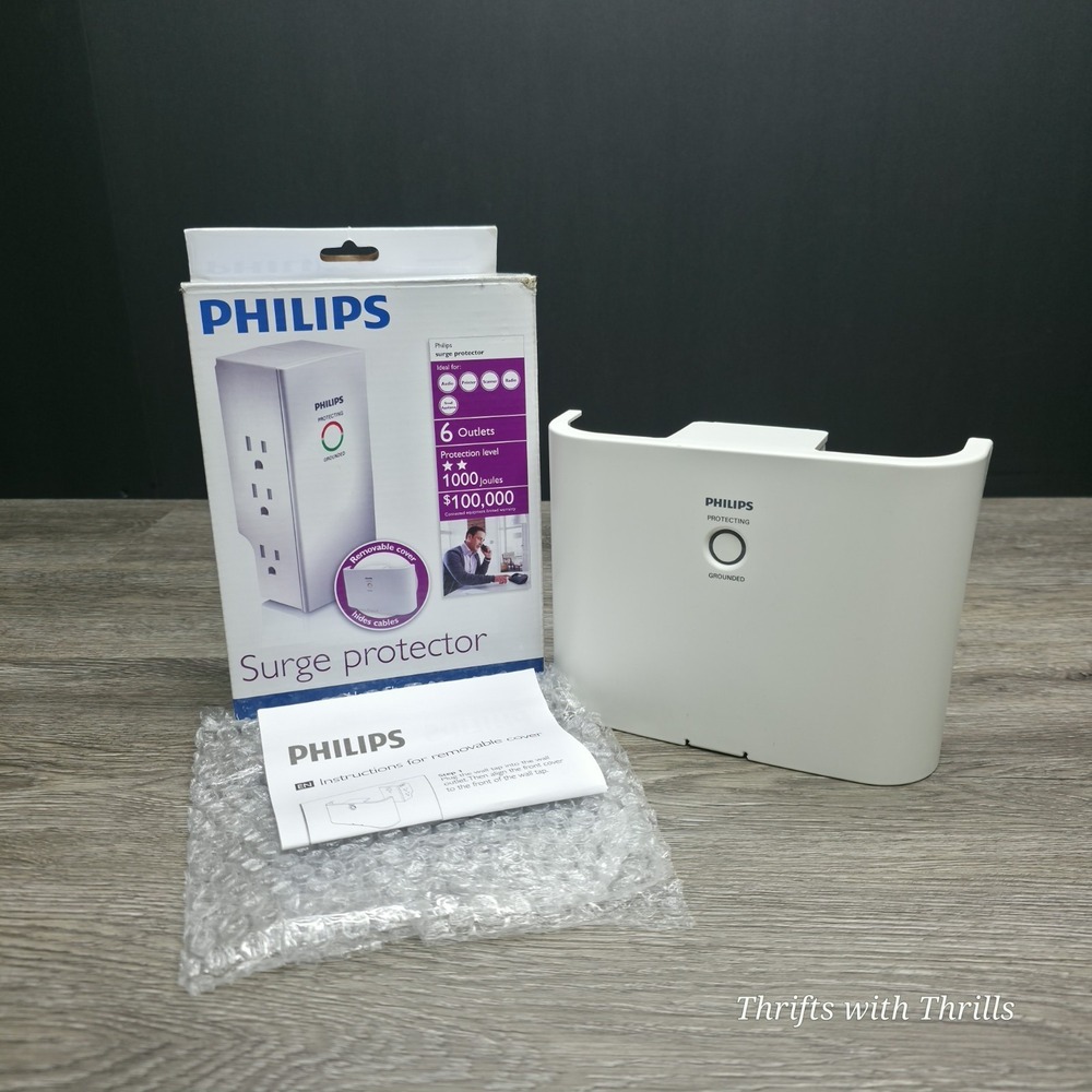 PHILIPS‎ Surge Protector - Removable Cover Hide Cables - 6 Outlets - NIB